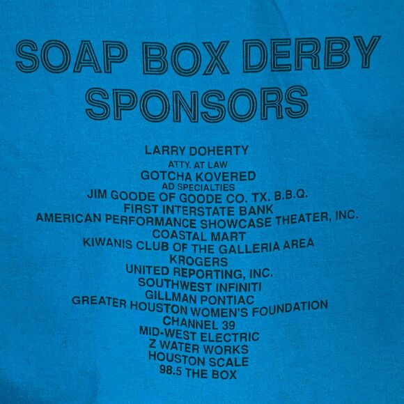 Vintage Soap Box Derby T Shirt Mens S Small Blue 90s Houston Texas Made In USA - Picture 4 of 7
